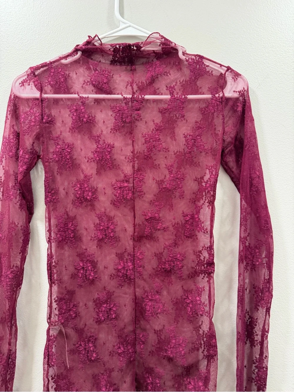 Free people Sheer Lace Long-Sleeve Top - Burgundy Xs new